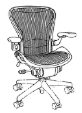 A black-and-white trade dress featuring a line drawing of an Aeron Chair.
