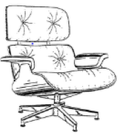 A black-and-white trade dress featuring a line drawing of an Eames Lounge Chair.