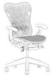 A black-and-white trade dress featuring a line drawing of a Mirra 2 Chair.