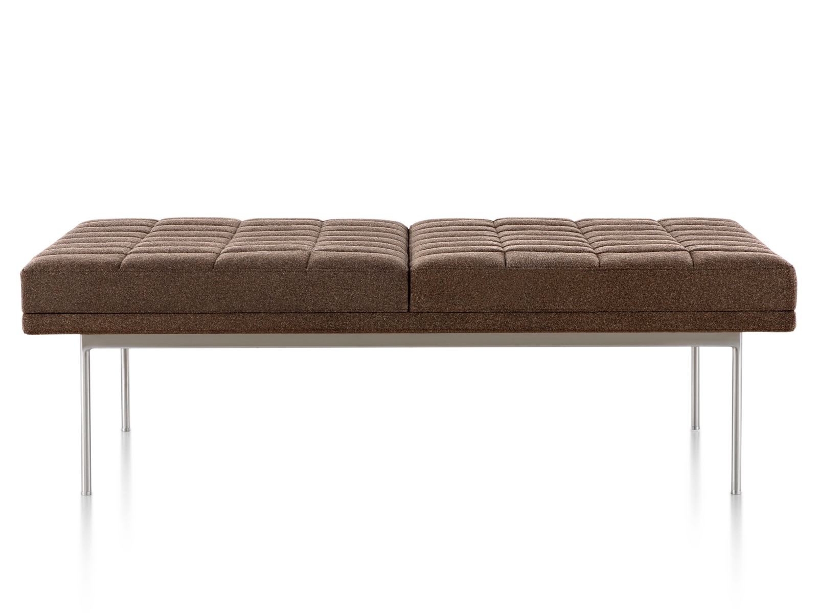 Side view of a brown Tuxedo Bench.